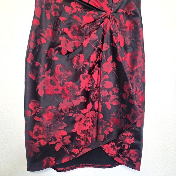 JASON WU Wonka Print Red Black Floral Jacquard Silk Lined Sheath Dress Size 12 - Picture 5 of 16